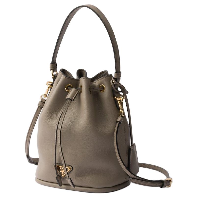 PRADA Leather Bucket Bags Shoulder Bag Crossbody Bag Handbag Mini Women's Clay Gray