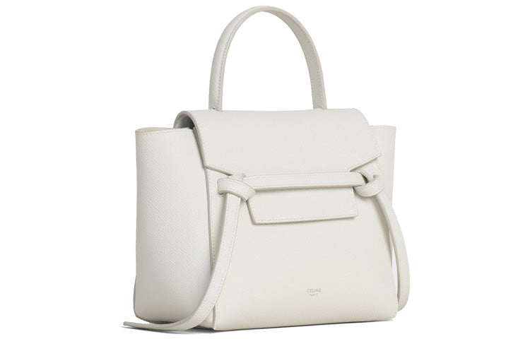 CELINE Grained Calfskin Handbag Catfish Bag Shoulder Bag Crossbody Bag Handbag Women's White