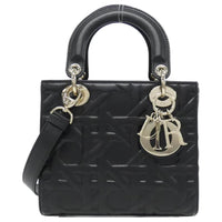 DIOR Lady Dior Calfskin Shoulder Bag Crossbody Bag Handbag Small Size Women's Black