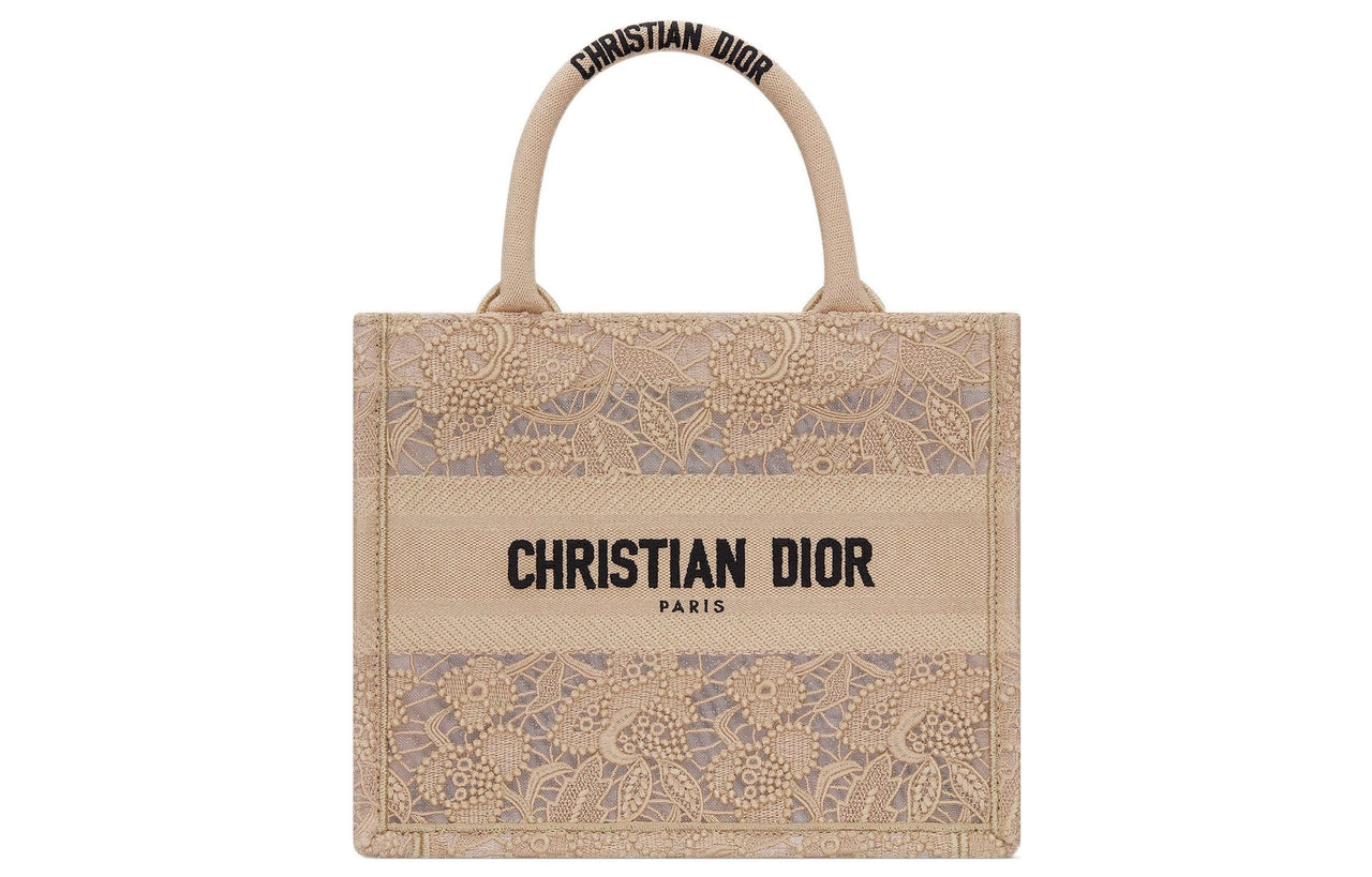 DIOR BookTote Embroidery Tote Bag Shopping Bag Handbag Small Size Women's Beige