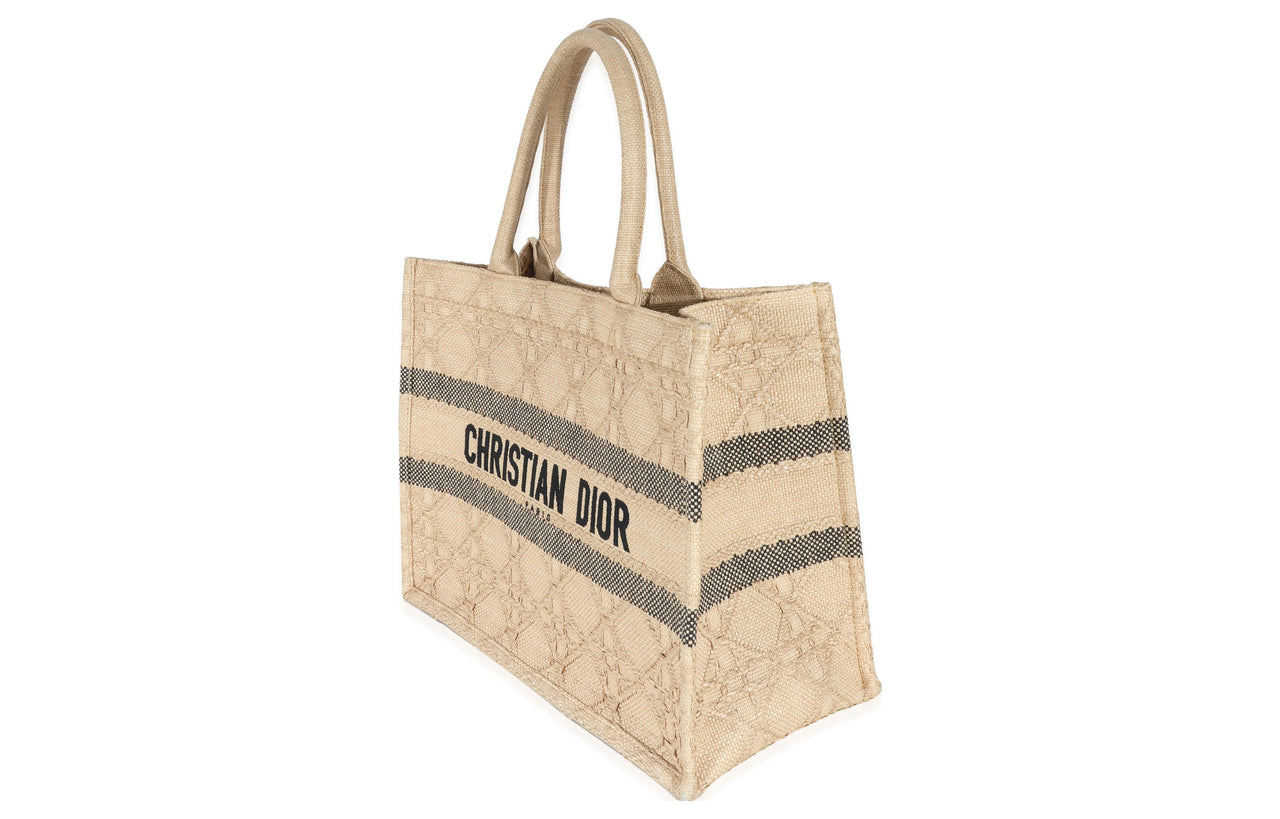 DIOR BookTote Raffia Grass Totes Handbags Large Size Women's Gold/Black