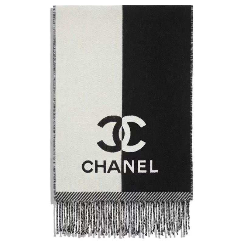 CHANEL Fur Knit Scarves Women's Black/White