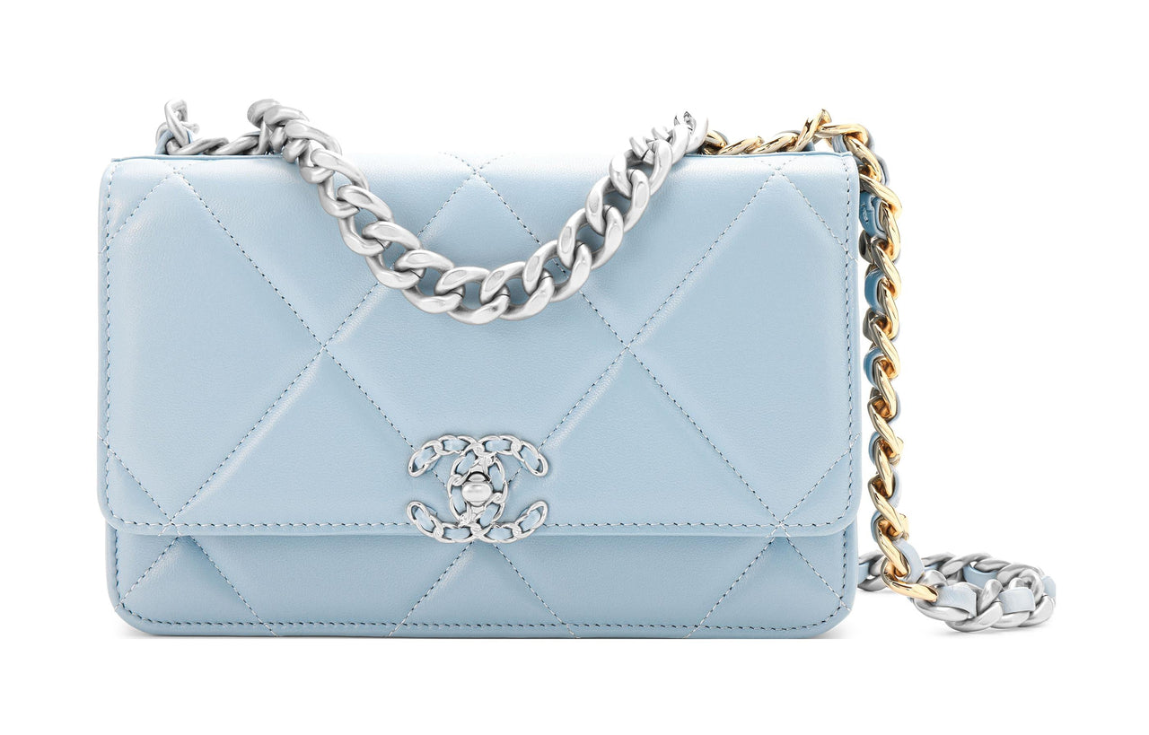 CHANEL 19BagWOC Sheepskin Shoulder Bag Crossbody Bag Wallets Women's Light Blue