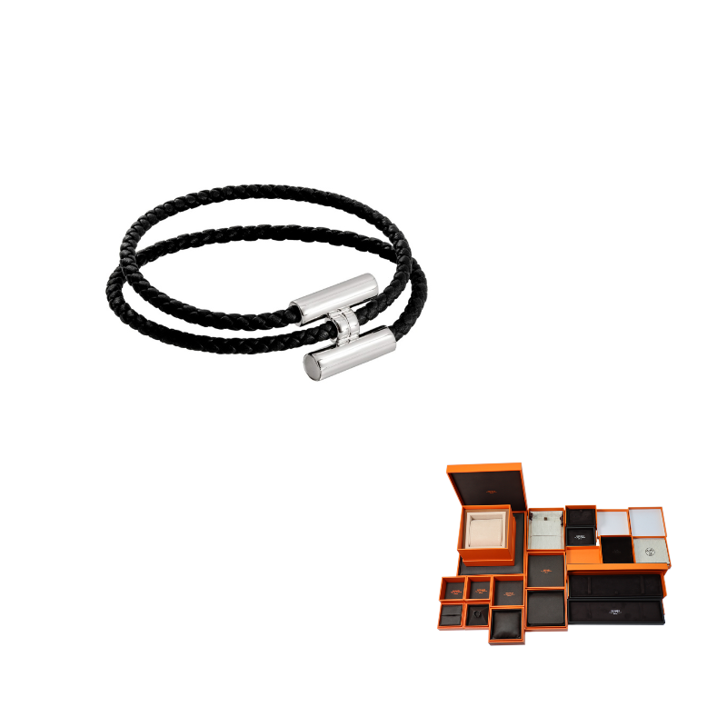 HERMES Calfskin Bracelets Men's Black