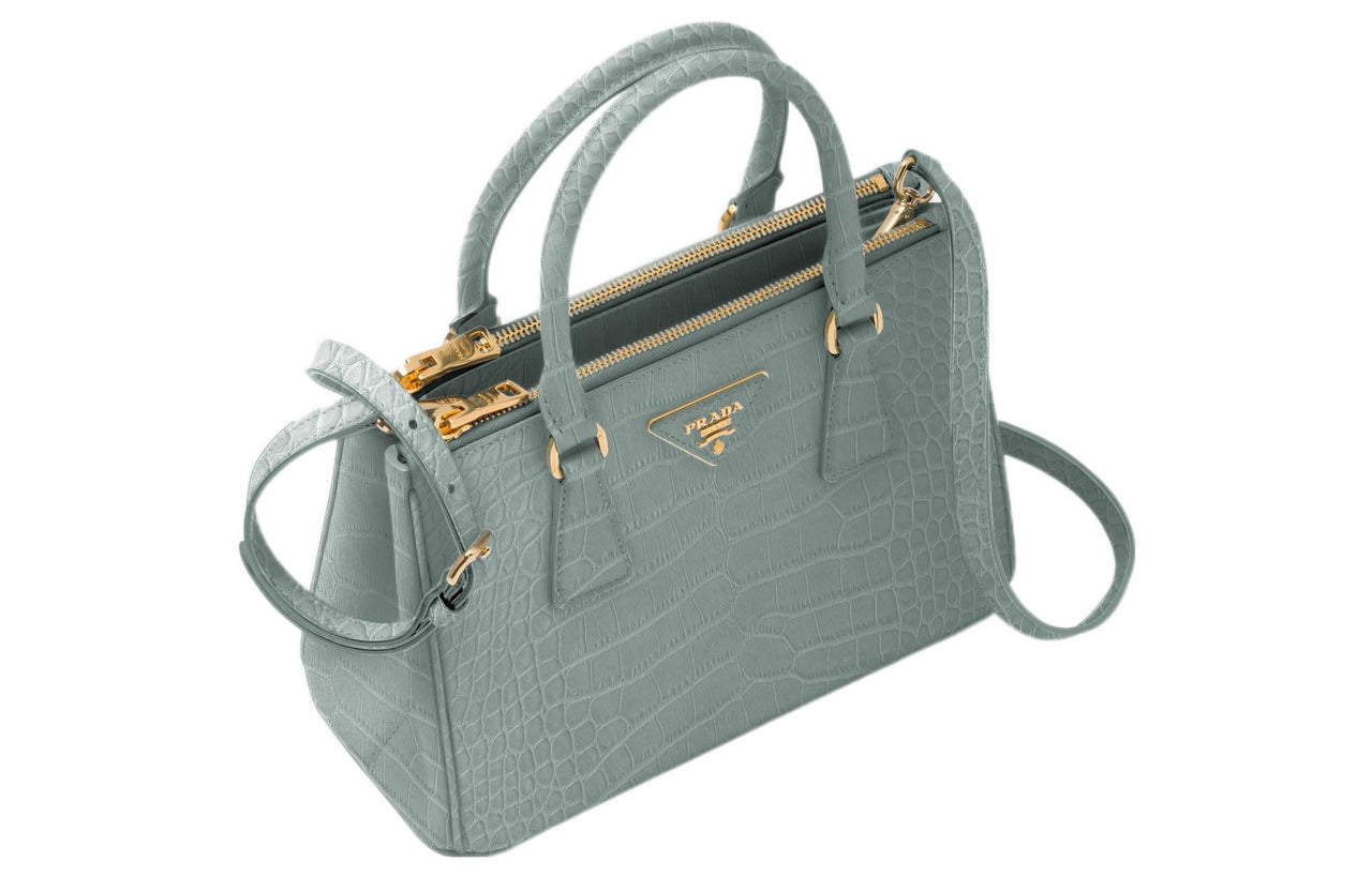 PRADA Galleria Killer Bag Crocodile Leather Shoulder Bag Crossbody Bag Handbag Small Size Women's Gray Blue