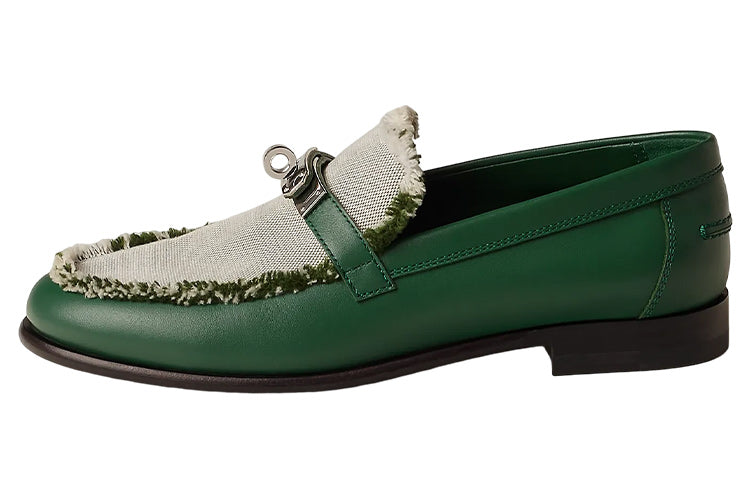 HERMES Destin Loafers Women's Green