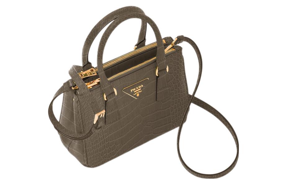 PRADA Galleria Killer Bag Crocodile Leather Shoulder Bag Crossbody Bag Handbag Mini Women's Gray
