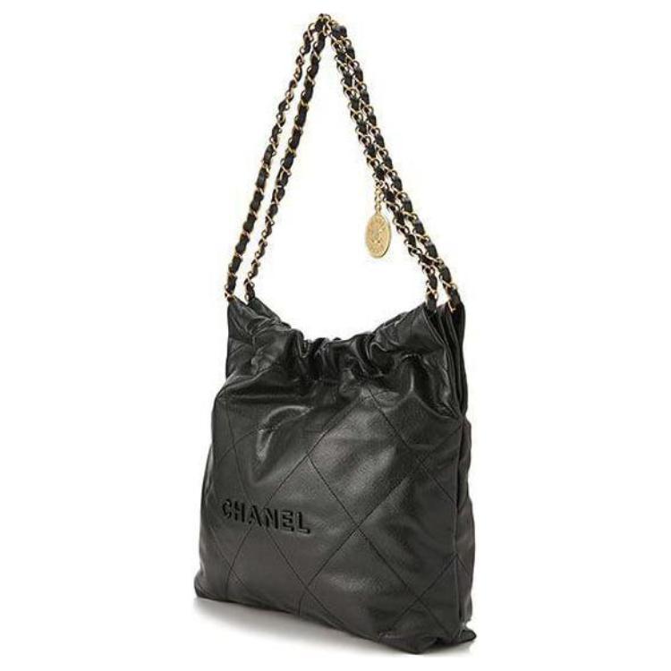 CHANEL Bright Grain Calfskin One Shoulder Handbag Small Size Women's Black