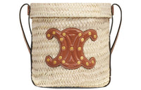 CELINE Palm Leaf With Cow Leather Accents Bucket Bags Crossbody Bag Shoulder Bag Women's Natural Color & Tan