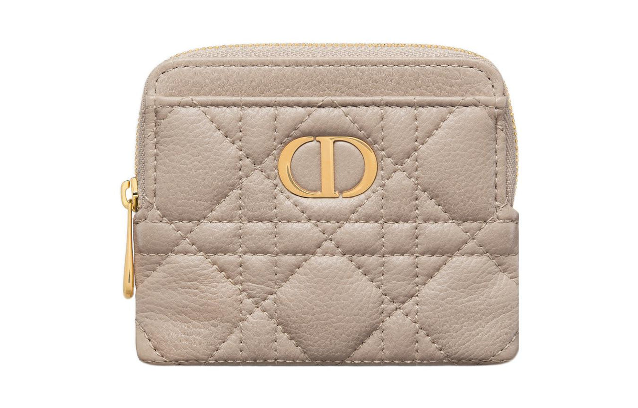 DIOR Caro Calfskin Wallet Women's Pink Beige