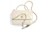 CHANEL 23P SS Smooth Cow Leather Handbag Shoulder Bag Crossbody Bag Mini Women's White