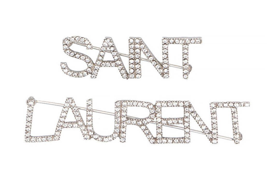 SAINT LAURENT Logo Embellished Brooch