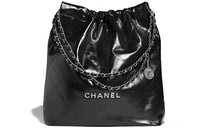 CHANEL 22Bag Cow Leather Tote Bag, Shopping Bag, Handbag, Shoulder Bag Unisex Black Silver Letter