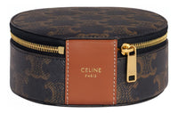 CELINE Cowhide Leather Round Box Makeup Bag Storage Box Storage Bag Women's Tawny