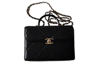 CHANEL Shiny Calfskin Shoulder Bag, Crossbody Bag, Handbag Small Size Women's Black