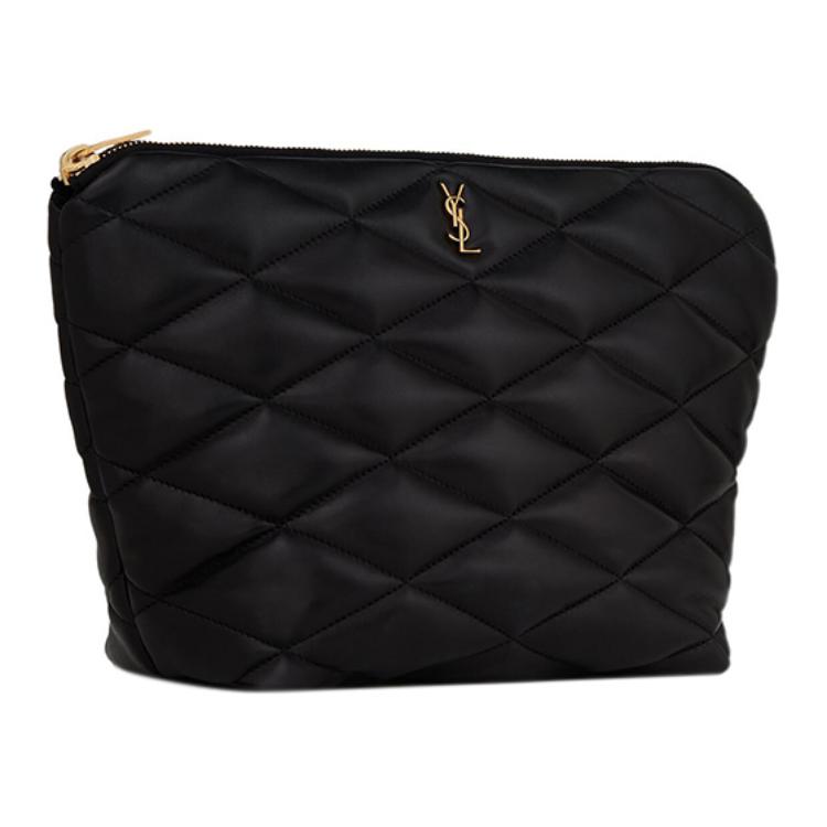 SAINT LAURENT Lambskin Envelope Bag Clutches Medium Size Women's Black