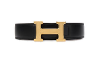 HERMES Cow Leather Belt Unisex Brown/Black Width: 3.2cm