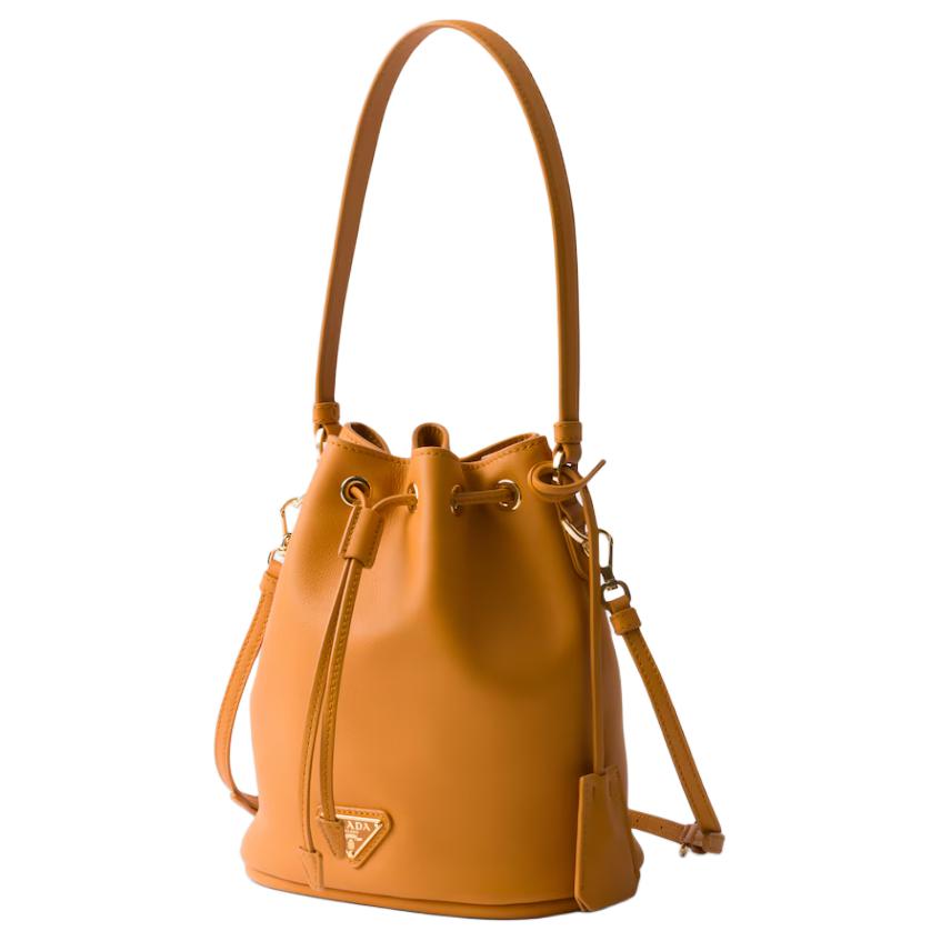 PRADA Leather Bucket Bag, Shoulder Bag, Crossbody Bag, Handbag Mini Women's Amber