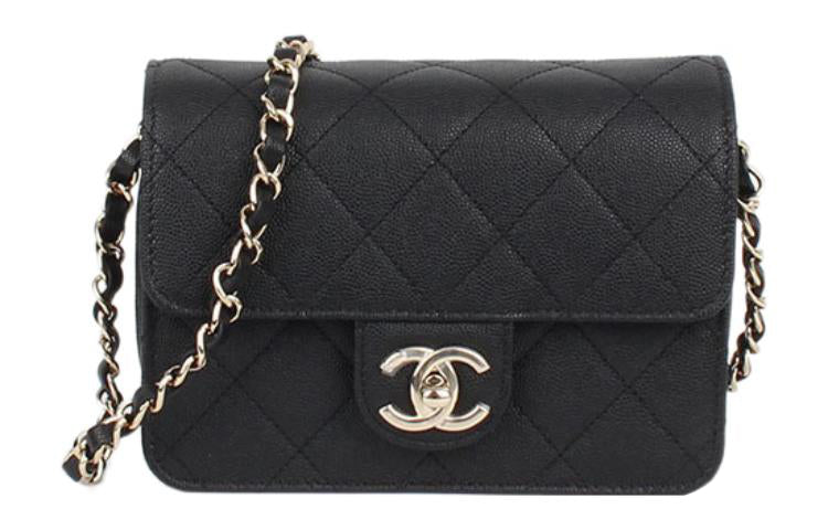 CHANEL Grained Calfskin Mouth Cover Bag Crossbody Bag Regular Women's Black