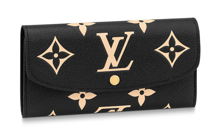 LOUIS VUITTON Emilie Embossed Grained Cow Leather Wallet Women's Black