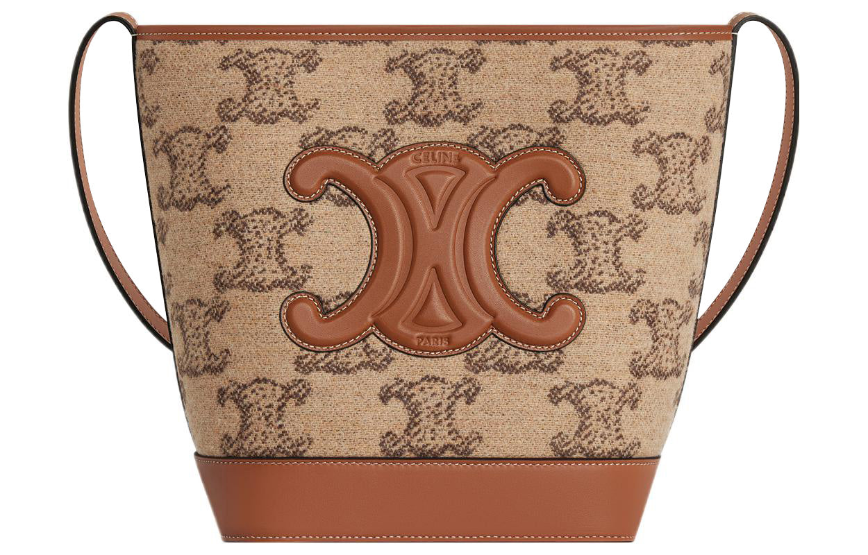 CELINE Fabric With Leather Bucket Bags Shoulder Bag Crossbody Bag Small Size Women's Camel