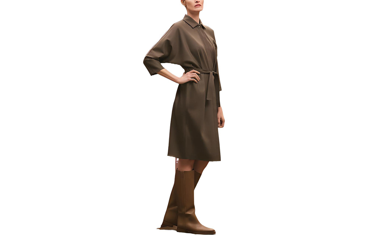 HERMES Long Sleeved Dresses Women's Tundra Green