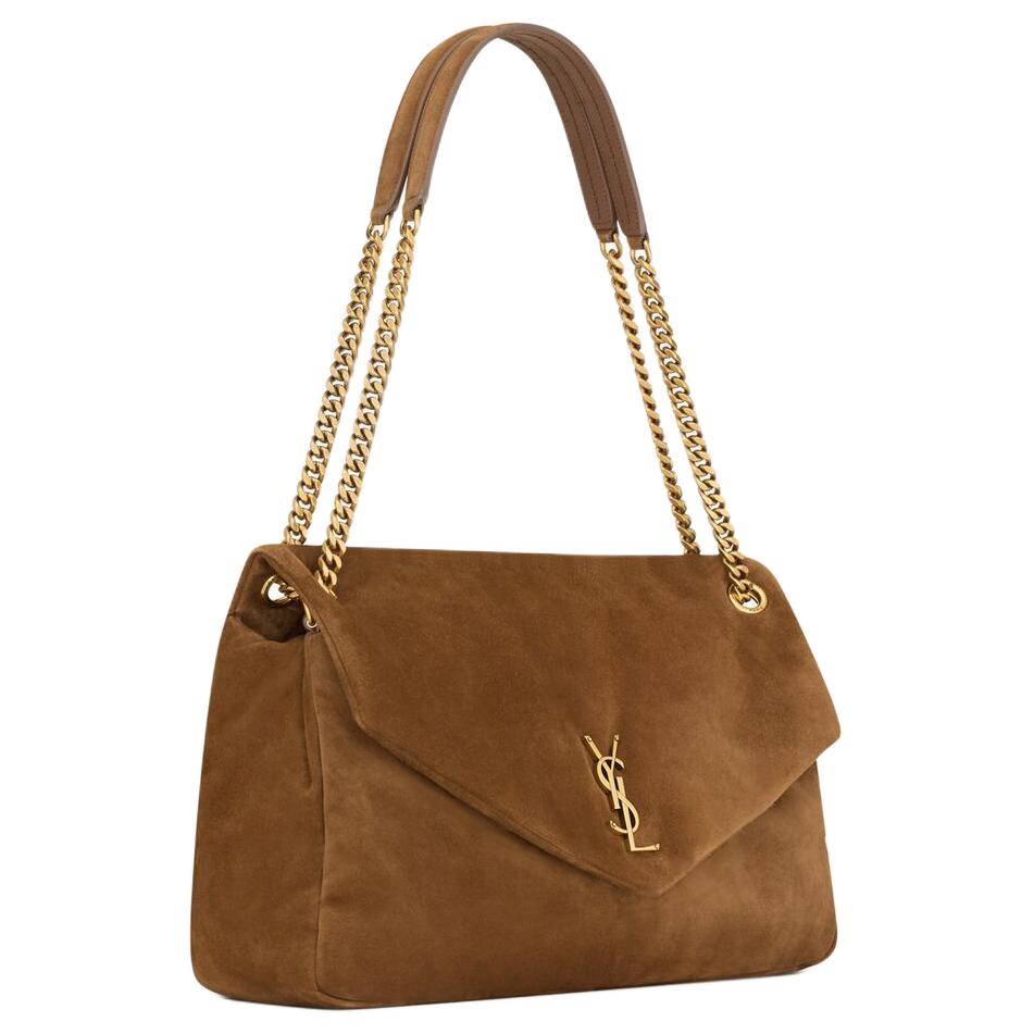 SAINT LAURENT Calfskin Shoulder Bag Tubas Women's Cognac