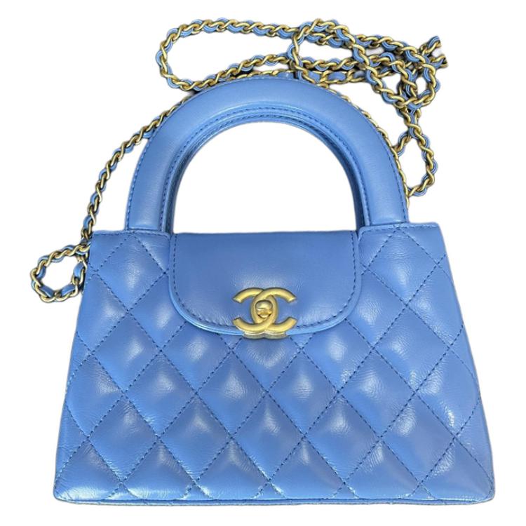 CHANEL Shiny Calfskin Handbag Shoulder Bag Crossbody Bag Mini Women's Blue