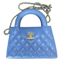CHANEL Shiny Calfskin Handbag Shoulder Bag Crossbody Bag Mini Women's Blue