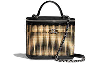CHANEL Cow Leather Shoulder Bag Crossbody Bag Handbag Women's Beige And Black