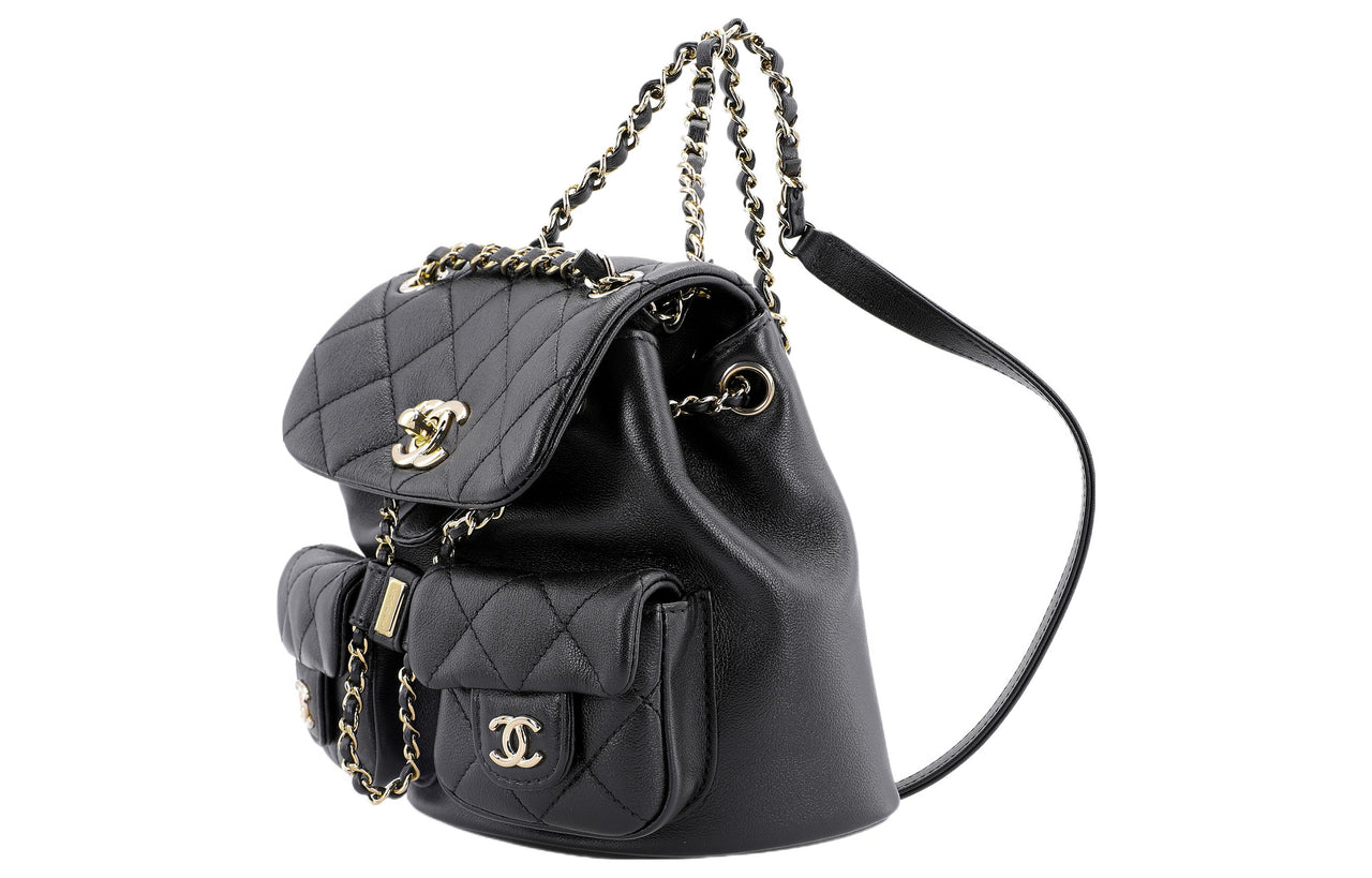 CHANEL Duma Smooth Calf Leather Frog Backpack Small Size Women's Black