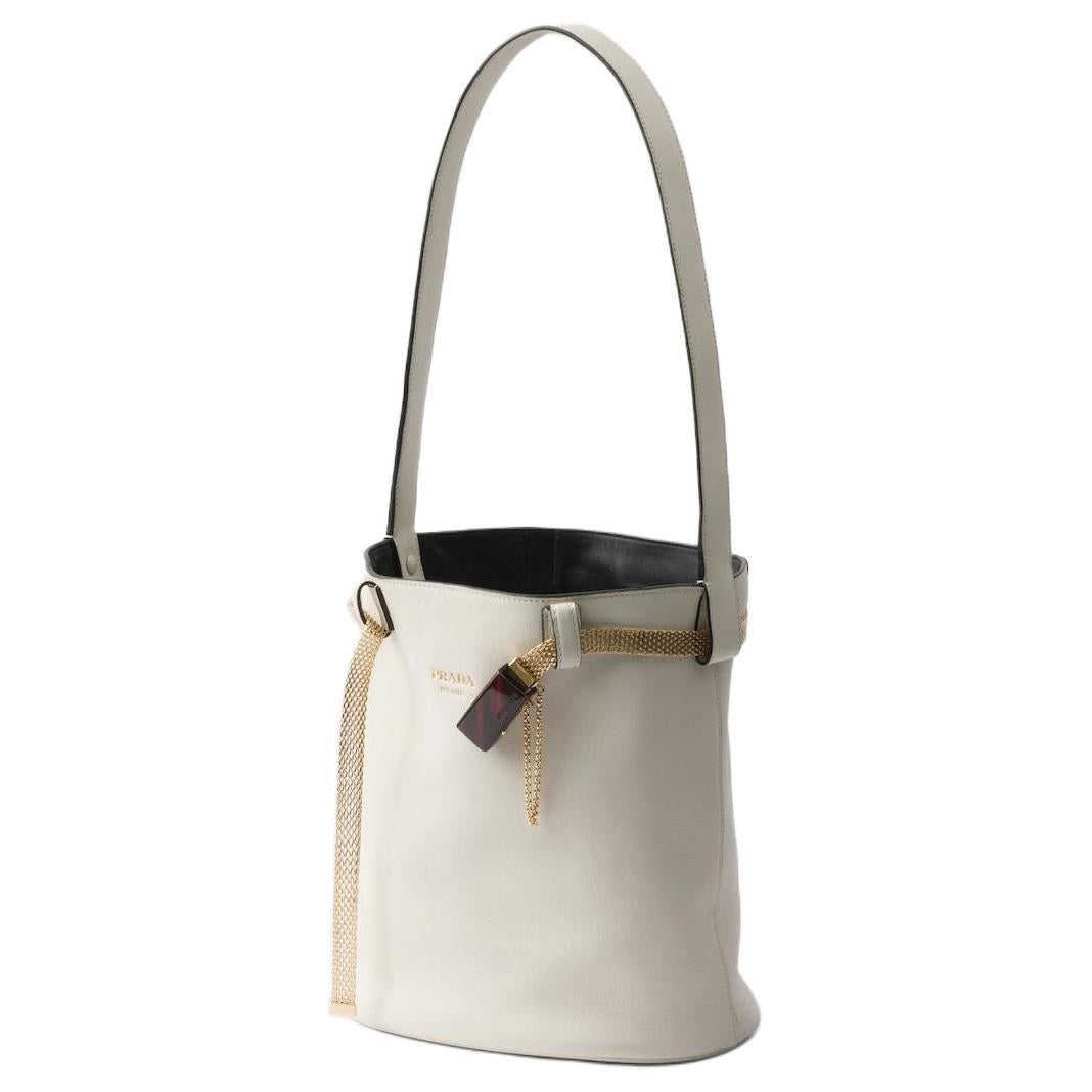 PRADA Calfskin Bucket Bags Shoulder Bags Women's White & Black