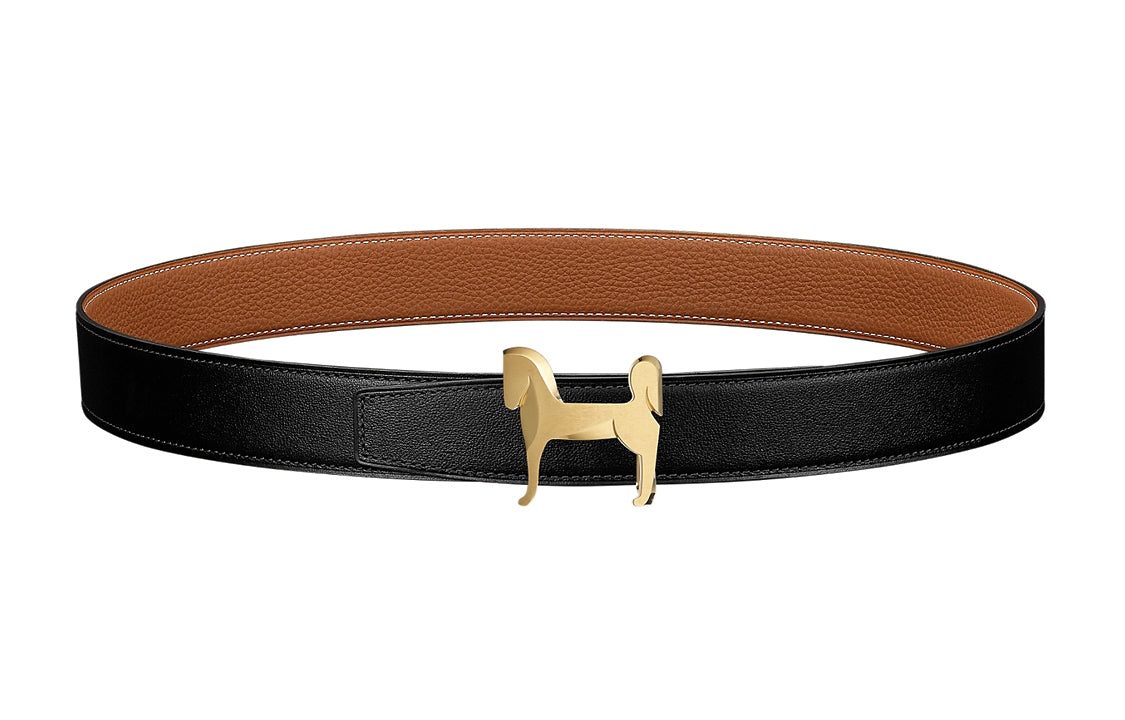 HERMES Cow Leather Leather Belts Men's Width: 3.2cm