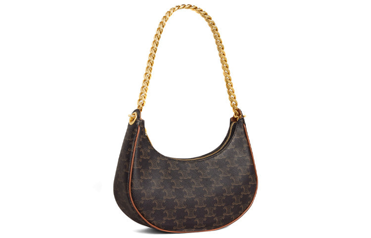 CELINE AVA Cow Leather Chain Shoulder Bag Handbag Handbag Shoulder Bag Medium Size Women's Tawny