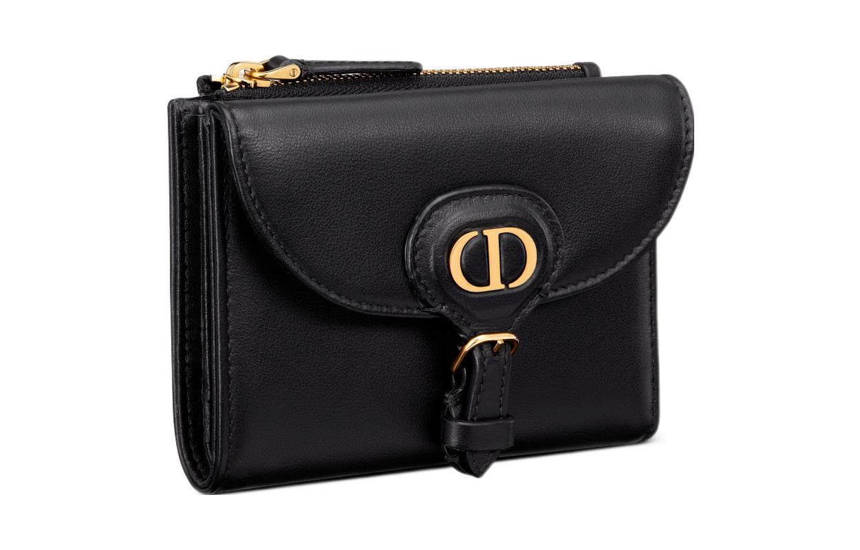 DIOR Bobby Smooth Calf Leather Wallet Women's Black