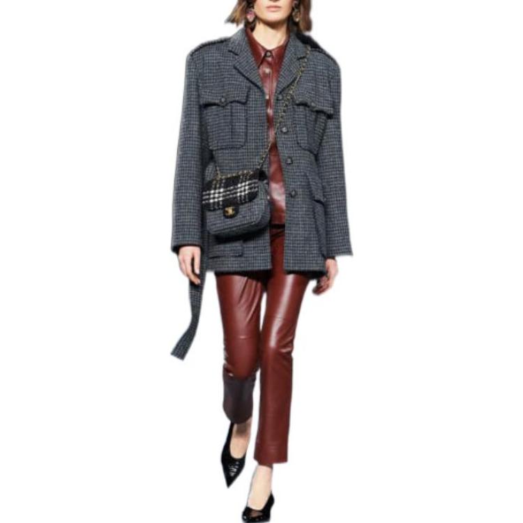 CHANEL Coats Women's Gray Black