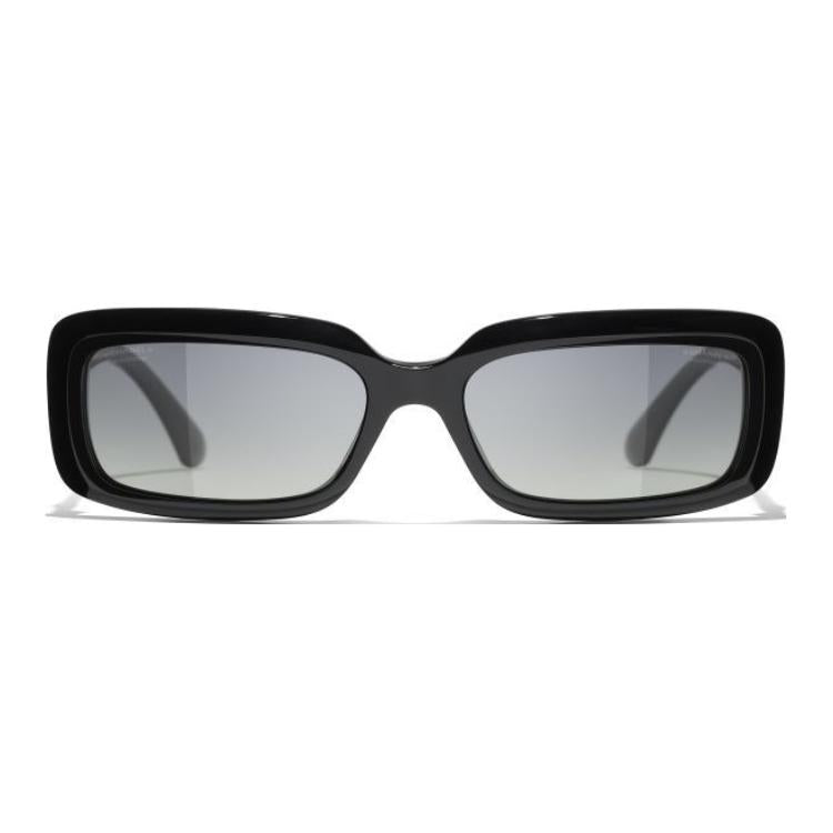 CHANEL Acetate Rectangular Sunglasses Unisex Black