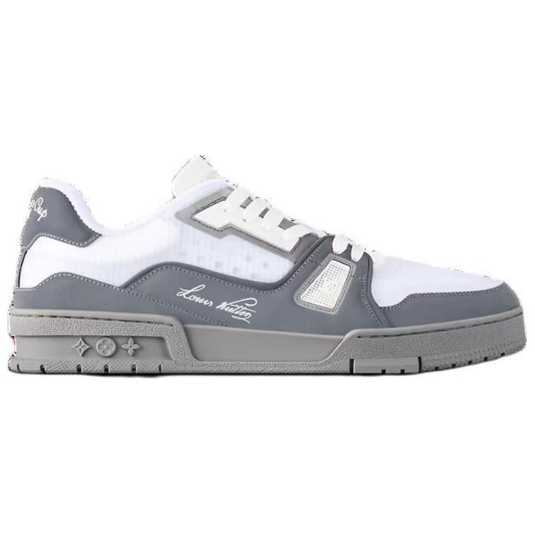 LOUIS VUITTON Trainer Skateboard Shoes Unisex Low-Top White Gray