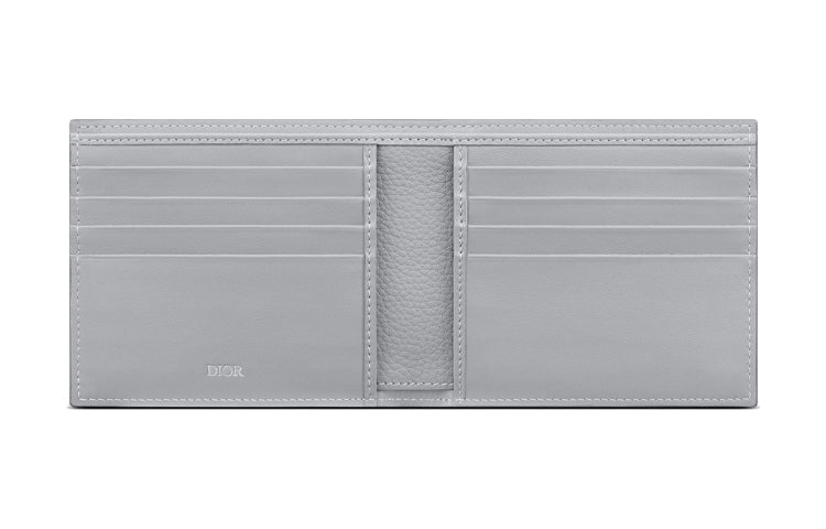 DIOR Grained Calfskin Card Holder Wallet Men's Gray