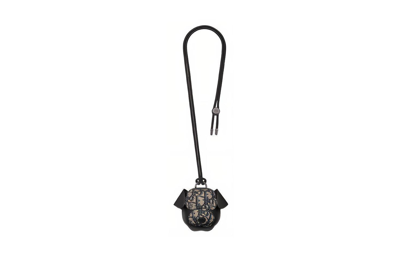 DIOR Bobby Oblique Jacquard With Grain Cow Leather Earphone Case Men's Beige & Black