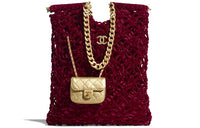 CHANEL Lambskin Tote Bag Shopping Bag Handbag Women's Burgundy