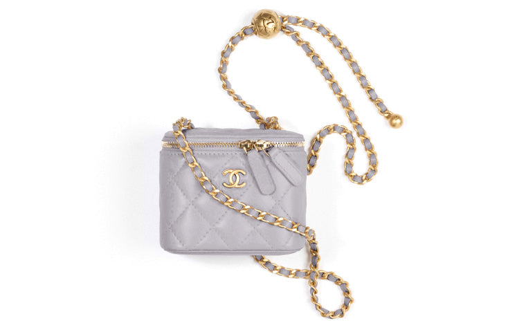 CHANEL Sheepskin Makeup Bags Box Bag Shoulder Bag Crossbody Bag Women's Gray