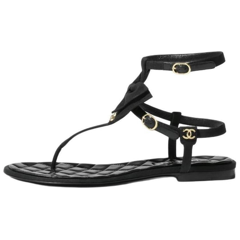 CHANEL Strap Sandals 1cm Women's Black