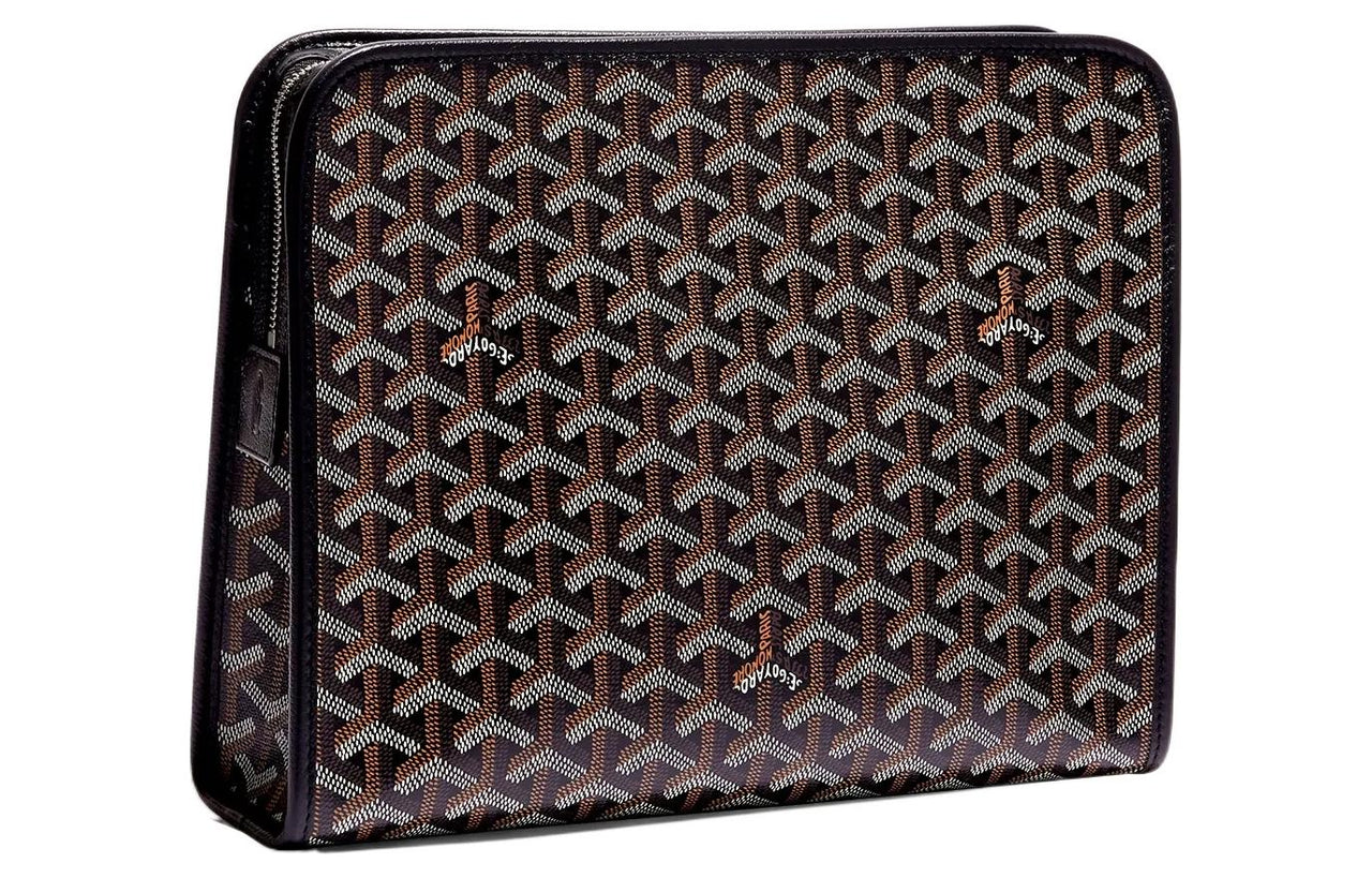 GOYARD JOUVENCE Calfskin Canvas Storage Bags Handheld Toiletry Bags Large Size Unisex Black
