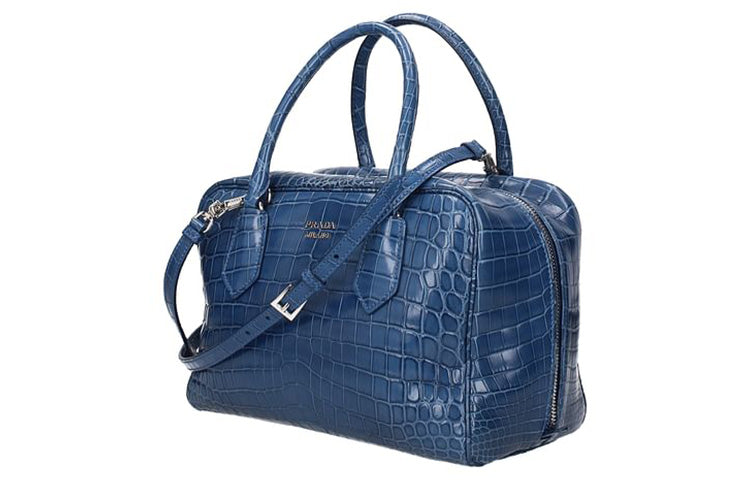 PRADA Crocodile Leather Handbag Women's Blue