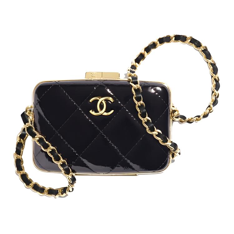 CHANEL Sheepskin Handbag Makeup Box Shoulder Bag Crossbody Bag Small Size Women's Black