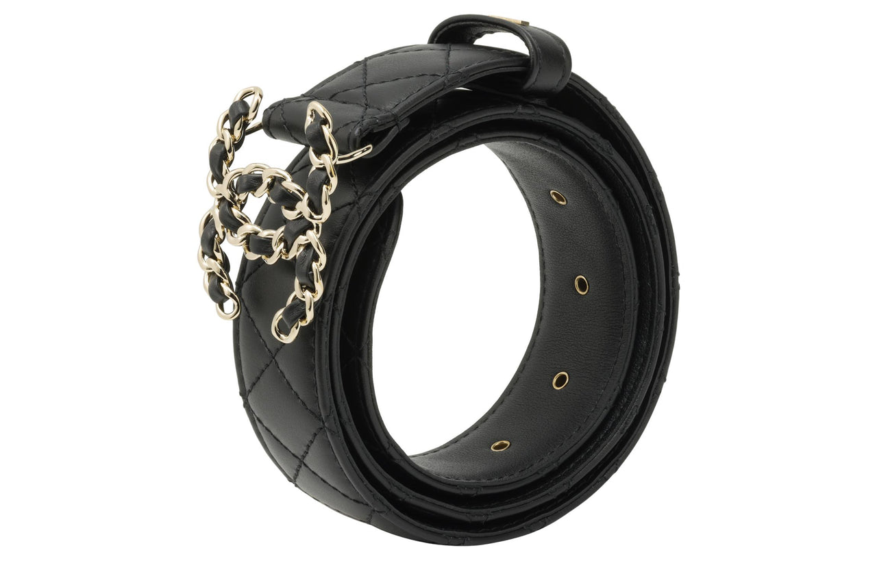 CHANEL Cow Leather Leather Belts Women's Black -