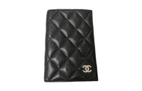 CHANEL Grained Litchi Cow Leather Passport Holder With Card Slot Women's Black
