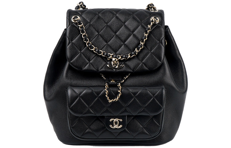 CHANEL Duma Cow Leather Backpack Large Size Women's Black