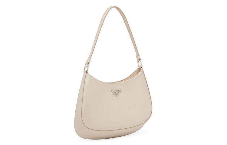 PRADA Shiny Leather Crescent Shoulder Bag Women's Desert Yellow